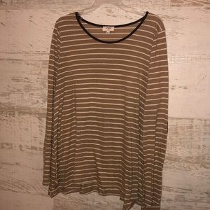 Umgee Light Brown & WhiteStriped Long Sleeve Shirt